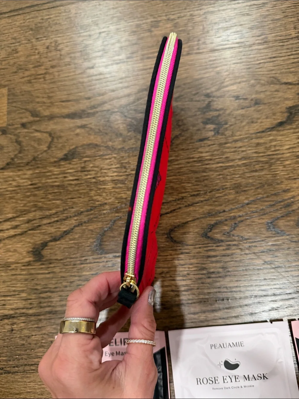 Estée Lauder Red Tassel Cosmetic Pouch and 3 rose eye masks